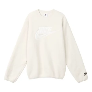 Men's Nike Logo Embroidered Loose Suede Round Neck Pullover Beige DD5018-072