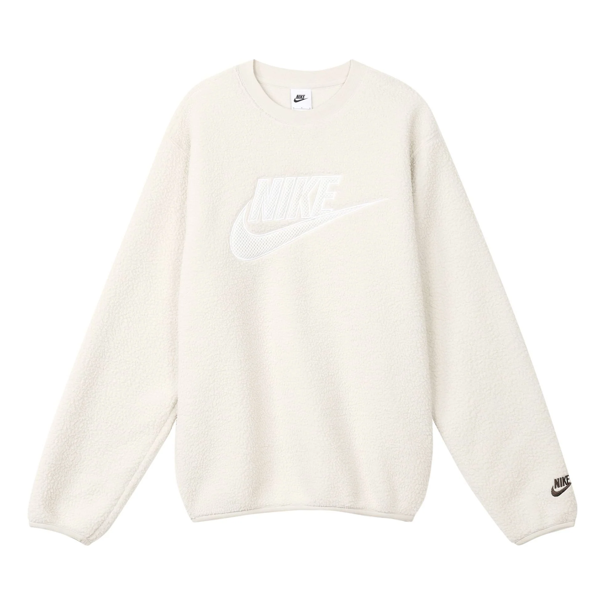 Men's Nike Logo Embroidered Loose Suede Round Neck Pullover Beige DD5018-072