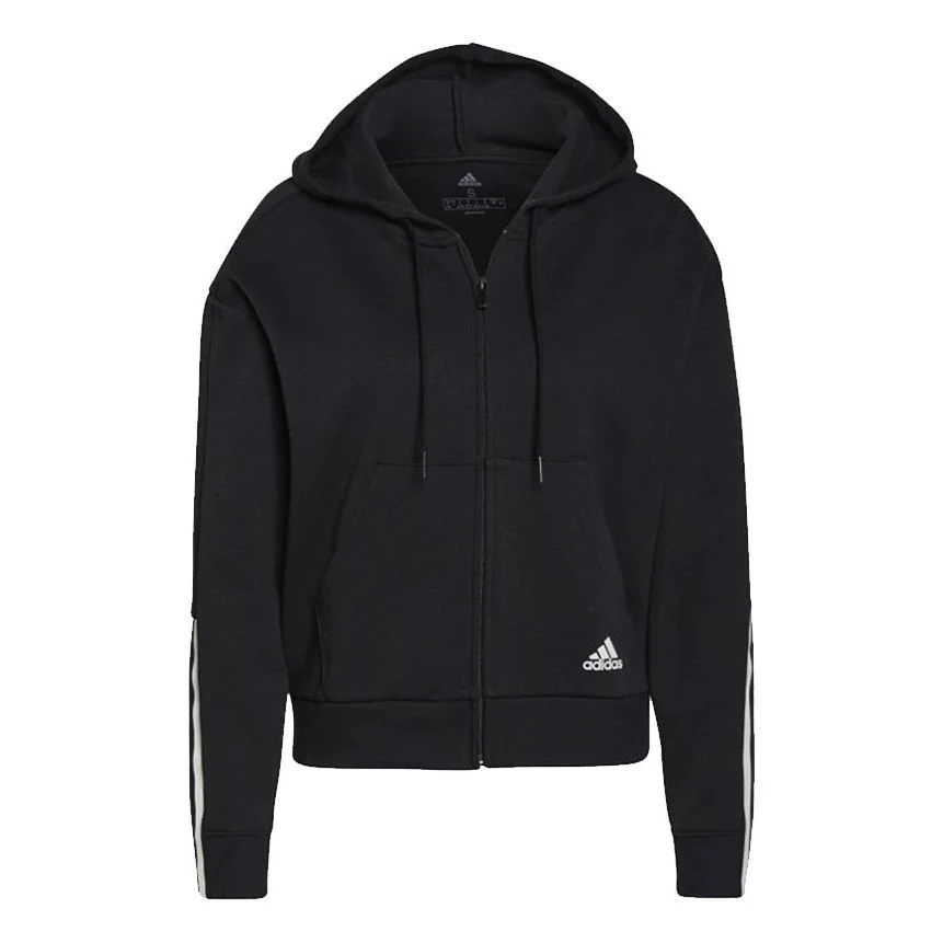(WMNS) adidas Essentials Loose-Cut 3-Stripes Full-Zip Hoodie Asia Sizing 'Black' GS1380
