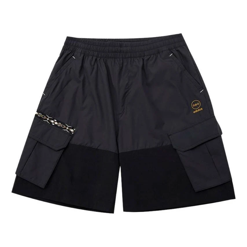 Men's adidas neo Athleisure Casual Sports Solid Color Woven Cargo Pocket Shorts Black HC9737