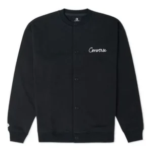 Converse Chain Stitch Elevated Cardigan Pullover Asia Sizing 'Black' 10024582-A01