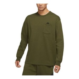 Men's Nike Solid Color Long Sleeves Round Neck Pullover Pocket Long Sleeves Green T-Shirt DD3875-326