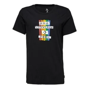 (WMNS) Converse Classic Basic Slim Fit Printing Short Sleeve Black 10018492-A02