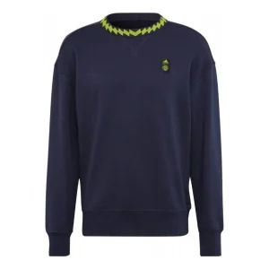 Men's adidas Solid Color Logo Athleisure Casual Sports Pullover Round Neck Blue HE6652
