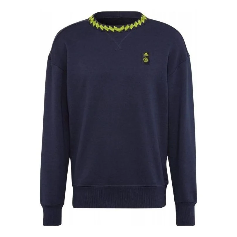 Men's adidas Solid Color Logo Athleisure Casual Sports Pullover Round Neck Blue HE6652