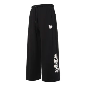 (WMNS) PUMA Logo Printing Knitting Casual Pants Black 532046-01