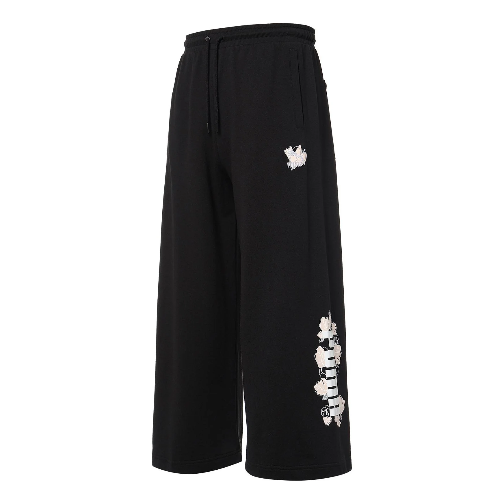 (WMNS) PUMA Logo Printing Knitting Casual Pants Black 532046-01