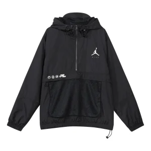 Air Jordan Logo Printing Loose Hooded Half Zipper Jacket Asia Sizing 'Black' DJ0247-010