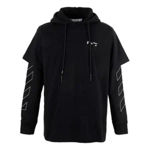 Off-White Stripe Logo Printing Sleeve Loose Fit Black OMBB051F20FLE0011001