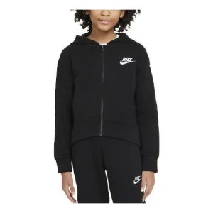 (GS) Nike Solid Color Logo Printing Hooded Zipper Long Sleeves Boy Girls Black DC7118-010