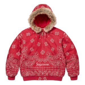 Supreme Bandana Jacquard Denim Hooded Work Jacket 'Red' SS25J42-RED