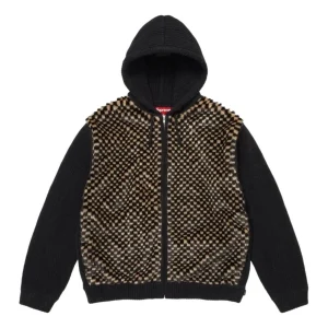 Supreme SS26 Checkerboard Faux Fur Zip Up Hooded Sweater 'Black' SUP-SS26-127-BLK