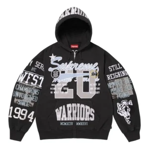 Supreme SS26 Warriors Appliqué Zip Up Hooded Sweatshirt 'Black' SUP-SS26-212-BLK