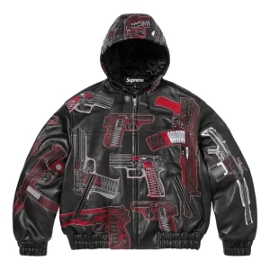 Supreme SS26 Guns Embroidered Hooded Leather Jacket 'Black' SUP-SS26-050-BLK