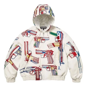 Supreme SS26 Guns Embroidered Hooded Leather Jacket 'White' SUP-SS26-050-WHT