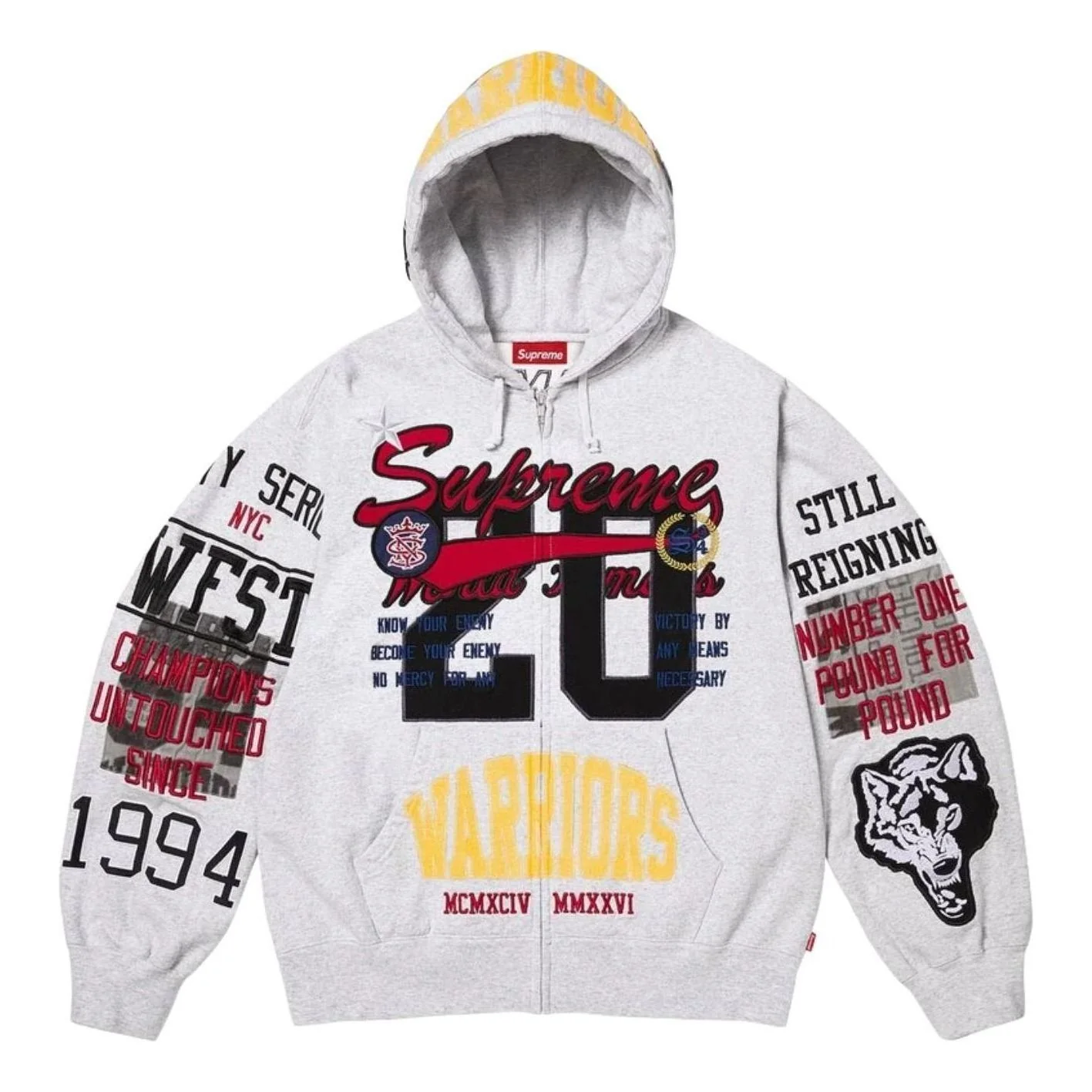 Supreme SS26 Warriors Appliqué Zip Up Hooded Sweatshirt 'Ash Gray' SUP-SS26-212-GRY
